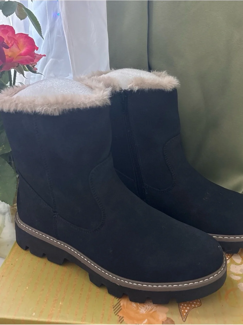 Women's Black Faux-Fur Lined Winter Ankle Boots